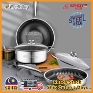 Worthbuy 3 In 1 SUS 316 Stainless Steel Non-Stick Sasite Wok, Pot And Pan Kitchen Cookware Set