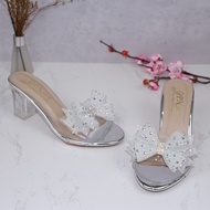 Guốc nữ cao gót trong vuông 7P VÀ 9P quai bản trong kết nơ lưới đính đá lấp lánh G32