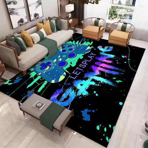 GAME ZONE Neon Gaming Rug Colorful Controller Design NonSlip Gamer Decor Carpet for Game Room Teen B