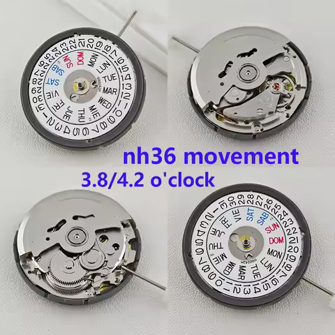 China NH36 Movement English Dual Calendar 3.8/4.2 O'clock Automatic Movement 24 Jewels Mod Replaceme
