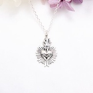 【Angel & Me】耶穌 聖心 十字架 925 純銀 項鍊 基督 生日 受洗