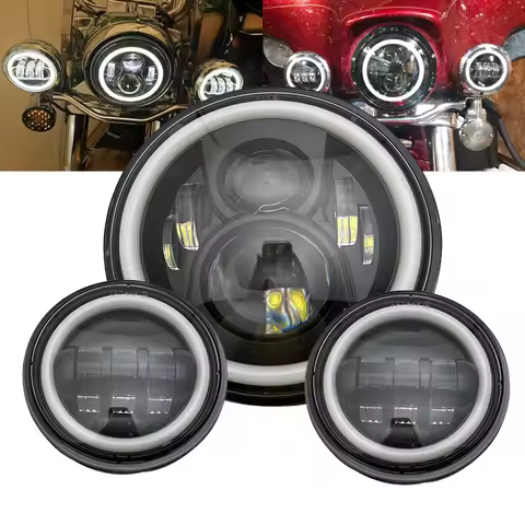 7Inch LED Motorcycle Headlight Projector+4.5Inch LED Fog Lights for Yamaha V-Star XVS 650 950 1100 1