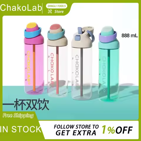 IN STOCK Chakolab 888ML Double Drink Straw Cup Large Capacity Sports Water Cups Portable Outdoor Cam