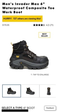 CAT Invader Max 6" 防水複合鞋頭工作靴 長期回購舒適好搭男靴