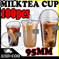 100pcs plastic cups milktea dabba 12oz cup with lid milk tea cup disposable 16oz cup with lid others