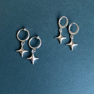 十字星守護星耳環/耳夾 電鍍白金