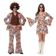 Halloween Party Couples Hippie Costumes Women Male 70s 80s Rock Disco Cosplay Outfits Dance Fantasia