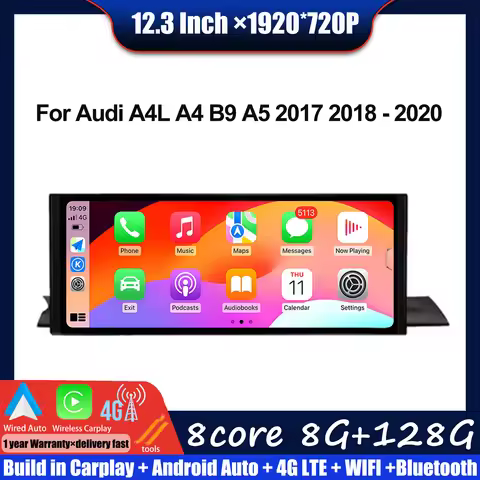 12.3 Inch Android 15 Touch Screen Car Multimedia Carplay Monitors Player Wifi 4G 360 For Audi A4L A4