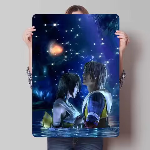 Final Fantasy X: Yuna and Tidus Metal Poster Tin Signs Gaming Room Decoration At Home Custom Metal S