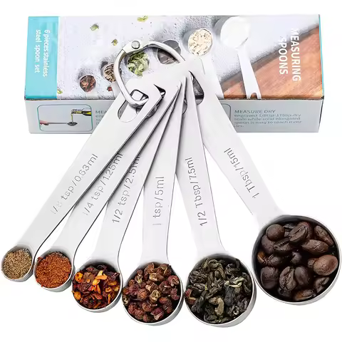 LMETJMA 6Pcs Measuring Spoons Stainless Steel Measuring Spoons Set Kitchen Measure Spoons Teaspoons
