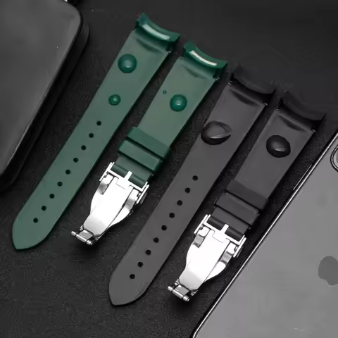 22mm Natural Rubber Silicone Rubber Watch Strap For Tudor Biwan GMT Curved End Pin / Folding Buckle 
