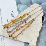 Drawstring Bracelet Boba Nori Tassel Lobster Hook Embossed 750 Titanium Gold /Women's Bracelet /Stai