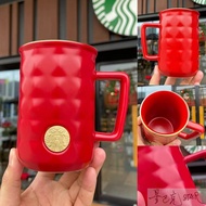 Starbucks Valentine's Day Gift Retro Red Gold Three-Dimensional Diamond Goddess Bronze Medal Ceramic Mug Drinking Cup