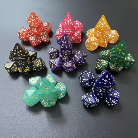Dice 7pcs/set carved dice brand-new acrylic set of D4, D6, D8, D10, D12, D20 multi-sided dice in 8 c