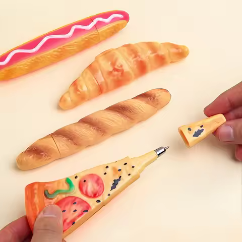 Novelty Bread Ballpoint Pen Magnetic Pizza Croissant Baguette Black Color Ink Roller Ball Pens Fridg