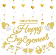Pre-Strung Glitter Happy Engagement Banner with Heart Garland Engagement Party Decorations for Congr