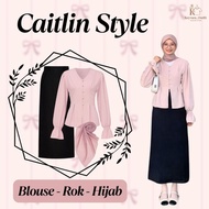 KATUN Korean Style Women's Suit (Twistcone Cotton Blouse, Scuba Skirt, Bella Square) Campus Outfit K