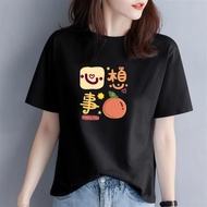 Round Neck Pure Cotton t-Shirt Women's Trendy Large Size Korean Version Short-Sleeved S-3XL 100% Sli