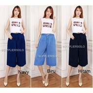 7/8 Jumbo Jeans Culottes Wanita / 7/8 Elastic Waist Jeans Culottes