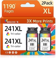 Relcolor 241 241XL PG-241 Ink Cartridge Replacement for Canon PG-241 CL-241 PG241 CL241 XL Color Tri