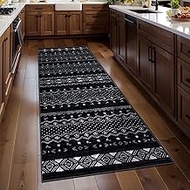SERISSA Black Kitchen Runner Rug, 2x5 Washable Runner Rug Non Slip, Soft Low Pile Boho Moroccan Dist