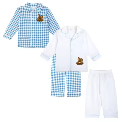 Easter Kids Sibling Matching Ruffkids Boys Girls Summer Loungewear Cotton Seersucker Stitch Pjs Slee