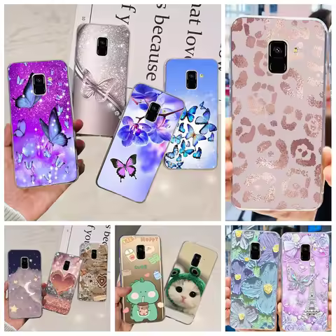 For Cover Samsung Galaxy A8 2018 Case Samsung A5 2018 Butterfly Dinosaur Cat Flower Clear Soft TPU C