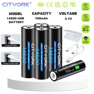 CITYORK 14500 700mAh 3A 3.7V Li-ion Rechargeable battery USB-C Lithium Rechargeable Battery