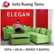 Sofa Ruang Tamu L Kancing Diamond + Meja | Bernuansa Classic & Elegan | Full Grey