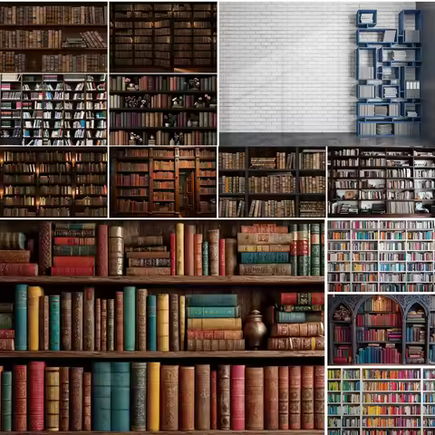 MOON.QG Modern Library Background Shelves Bookcases Antique Book Backdrops For Photography Photoboot