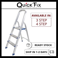 QuickFix 3 &amp; 4 Step Pedal Aluminium Ladder Folding Foldable Household Work Tangga Indoor Outdoor Light Weight Heavy Duty