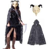 Black Tulle Cloak with Hood & Accessories - Gothic Halloween Costume for Women