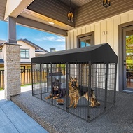 BingoPaw แบบกรงสุนัขใหญ่ กรงเหล็ก Heavy Duty Sturdy Dog Crate Outdoor Garden Extra Large Pet Cage with UV-Resistant Waterproof Canopy Roof Tear Resistant Square Tube and Prevent Escape Lock กรงสุนัขใหญ่ มีหลังคา