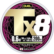 DUEL Tx8 PE Fishing Line, No. 0.6–8.0, 5-Colour Marking/Lime Green, High Strength, High Sensitivity,