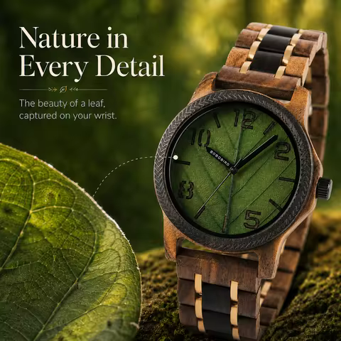 BOBO BIRD Men's Watches Unique Leaf Dial Design Wooden Wristwatch Quartz Watch for Men Customiezd Dr