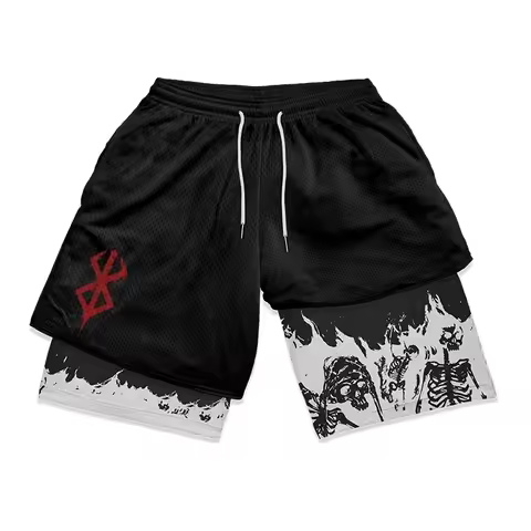 Short de sport Anime 2 en 1 pour homme, séchage rapide, maille respirante, short de performance, spo