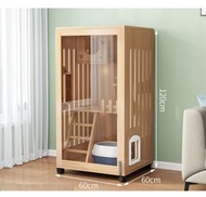 全城熱賣 - 實木家用兩層貓屋貓籠貓床貓別墅（免漆【鋼化玻璃門】含側門洞+貓抓柱）【尺寸：120*60*60cm】