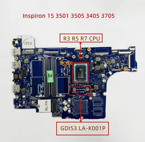 GDI53 LA-K001P For Dell Inspiron 15 3501 3505 3405 3705 Laptop Motherboard R3 R5 R7 CPU UMA DDR4 CN-
