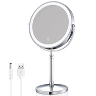 Lighted Makeup Mirror 8" Rechargeable Double Sided Magnifying Mirror with 3 Colors LED Lights 10X Ro
