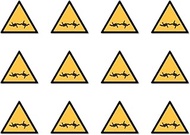 Warning of Barbed Wire: W033 - DIN EN ISO 7010 / ASR A1.3 - Stickers: 2.5 cm, Pack of 12