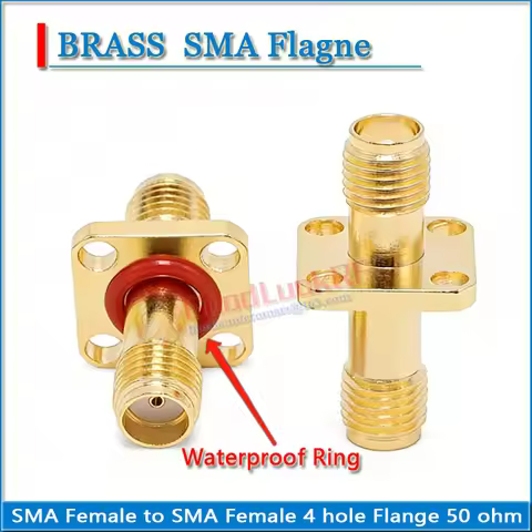 SMA Female to SMA Female With Waterproof Ring 4 hole Flange Panle Total Lenght 24mm length Copper 50