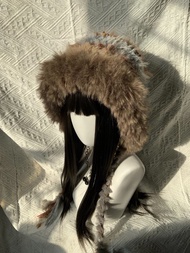 美拉德色系連帽圍巾  暖棕色手工連帽圍巾