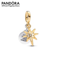 Pandora Gold Engravable star sterling silver and 14k gold plated double dangle