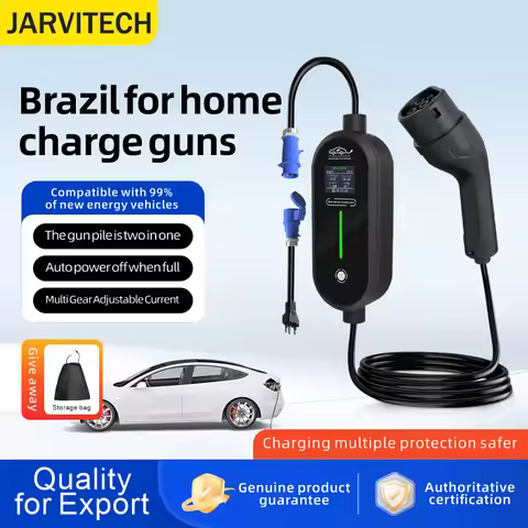 7KW 32A Type 2 IEC62196 Portable EV Charger with 16A Brazilian Plug Adapter 2-in-1 Cable 3M 5M 10M E