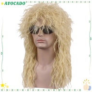 AVOCADD 70s 80s Rockstar Wig, Punk Fluffy Halloween Party Cosplay Wig, Curvy Long Mullet Wig