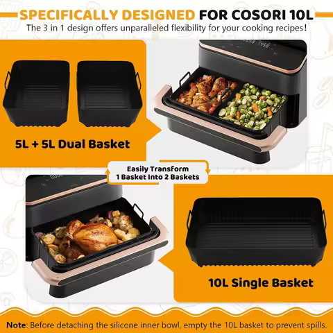 Silicone Mould for Cosori Twinfry 10L Hot Air Fryer - Airfryer Insert Food-Grade Reusable Air Fryer 