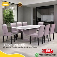 BRIGHTON 1.8m Set Meja Makan Marble top + 8 kerusi / Marble top dining set with 8 seater