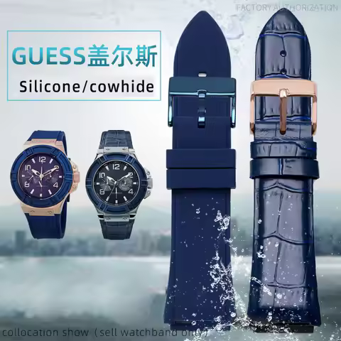 For GUESS W0040G3 W0040G5 W0247G3 Blue Wrist band men watch strap Genuine Leather Watchband 22mm Sil