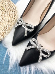2入組女士可拆卸合金鑽石裝飾珍珠配件鞋子,是跳舞聚會禮物的絕佳選擇
