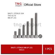 M8 Bolt L M8X25 (Thread 12 Length 2.5 cm) Stainless 304 A2-70/ L Key 6